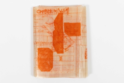 - compendium (welt) Fragment 2, pvc, permanent-pen, each around 22x10cm, double-sided, ongoing, 2025-26