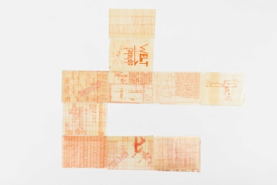 - compendium (welt) Fragment 2, pvc, permanent-pen, each around 22x10cm, double-sided, ongoing, 2025-26