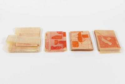 - compendium (welt) Fragment 2, pvc, permanent-pen, each around 22x10cm, double-sided, ongoing, 2025-26