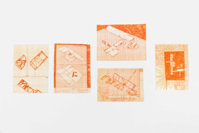 - compendium (welt) Fragment 2, pvc, permanent-pen, each around 22x10cm, double-sided, ongoing, 2025-26