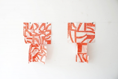 alphabet (maps), studio view 07/22, felt-tip pen on folded and cutted paper, doublesided, each 42x59cm
