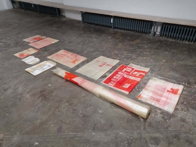  parts for: b o d y s c o r e s, Allgemeiner Konsumverein Braunschweig (in process, folded and rolled up state of works)